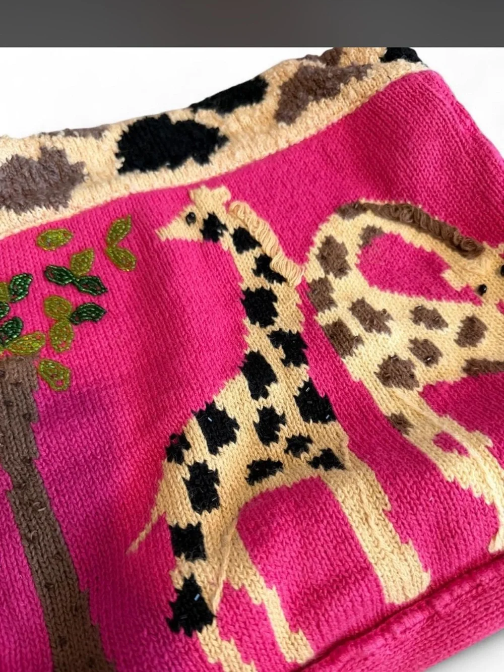 Hand-Knit Pink Giraffe Tote Bag